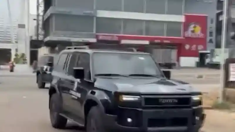 Prado SUVs presented to APC youth leaders New Toyota Land Cruiser Prado SUVs driving out, from the video shared by APC National Youth Leader Dayo Israel