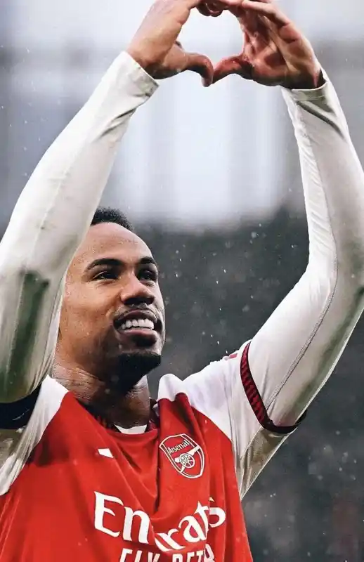 Gabriel celebrates Arsenal win over Everton Arsenal defender Gabriel celebrates with a heart gesture after the 2-0 win over Everton at the Emirates