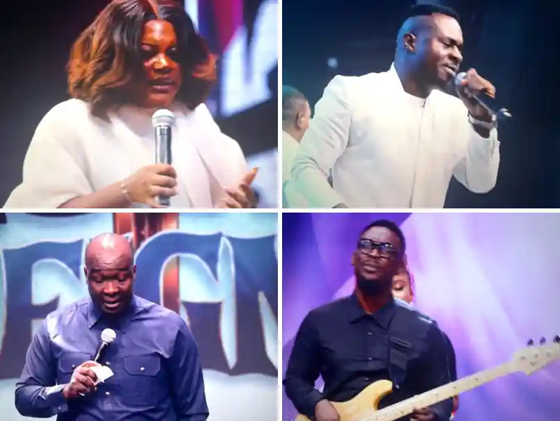 Speakers, a worship singer and a bass guitarist on stage at the Hallelujah Festival, October 2026