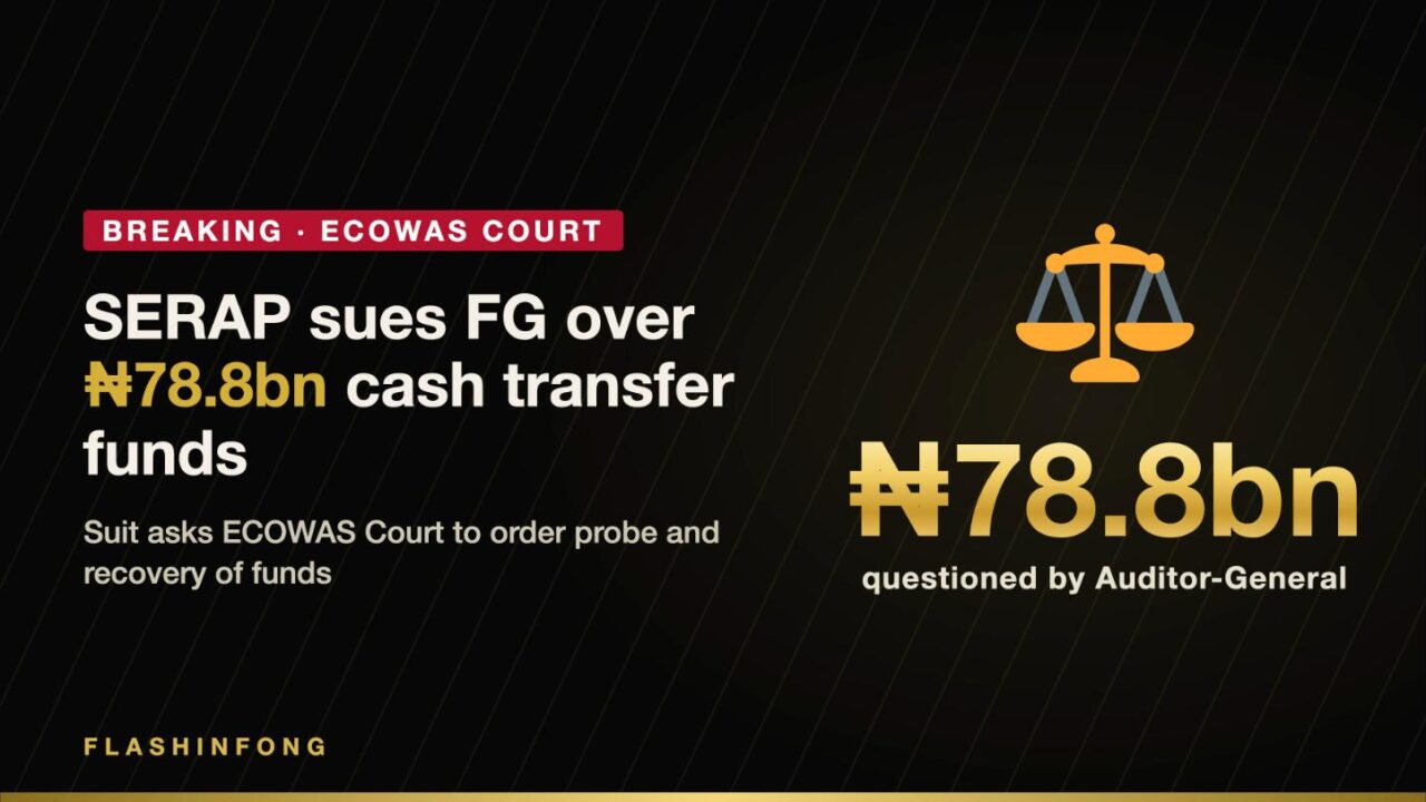 SERAP Drags FG to ECOWAS Court Over Unaccounted ₦78.8bn Cash Transfer Funds